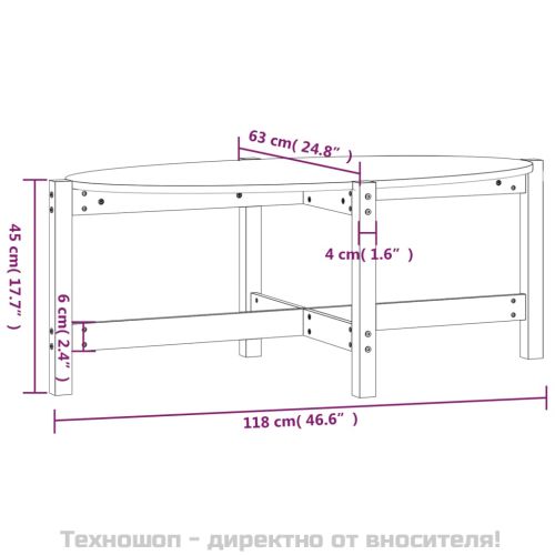 Кафе маса, Сиво, 118x63x45 см, борово дърво масив