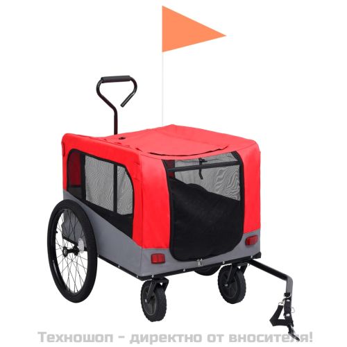 2-в-1 кучешко ремарке за велосипеди и джогинг, червено и сиво