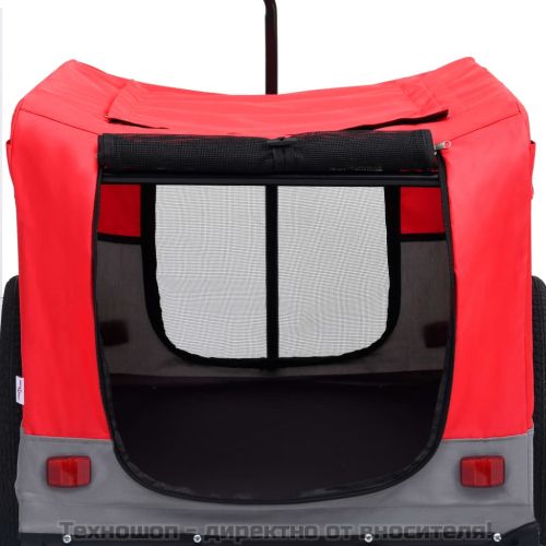 2-в-1 кучешко ремарке за велосипеди и джогинг, червено и сиво