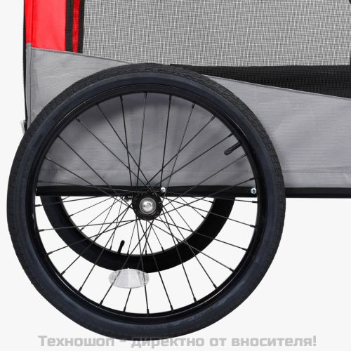 2-в-1 кучешко ремарке за велосипеди и джогинг, червено и сиво