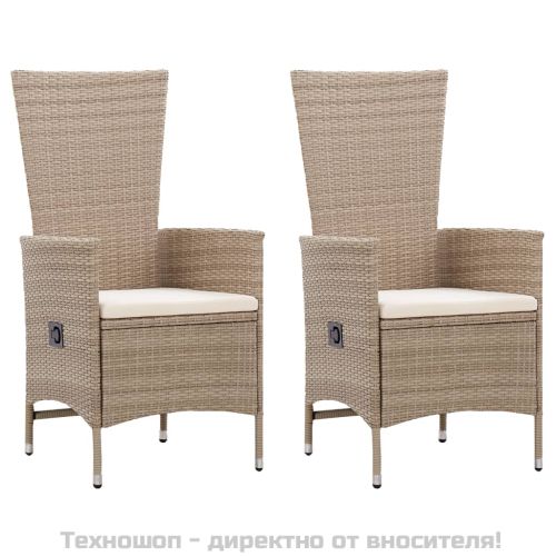 Външни столове с възглавници, 2 бр, полиратан, бежови