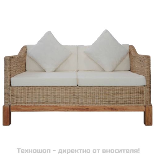 2-местен диван с възглавници, естествен ратан
