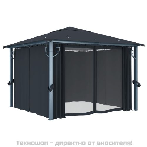 Шатра със завеси, 300х300 см, антрацит, алуминий
