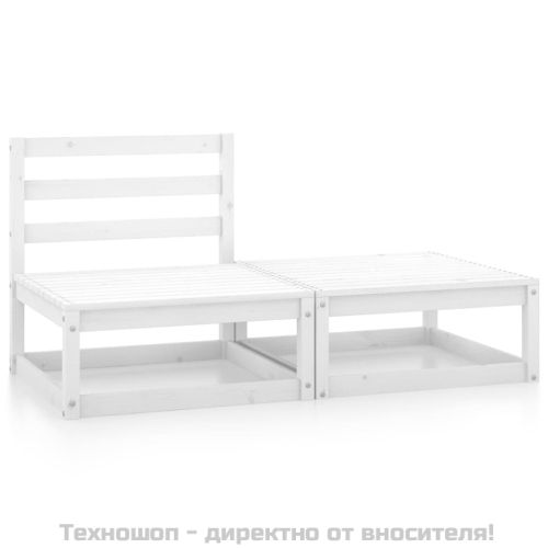 Градински лаундж комплект, 2 части, бял, бор масив
