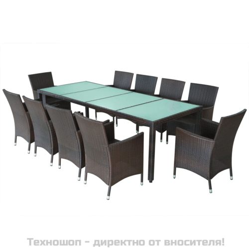 Градински комплект с възглавници, 11 части, кафяв полиратан