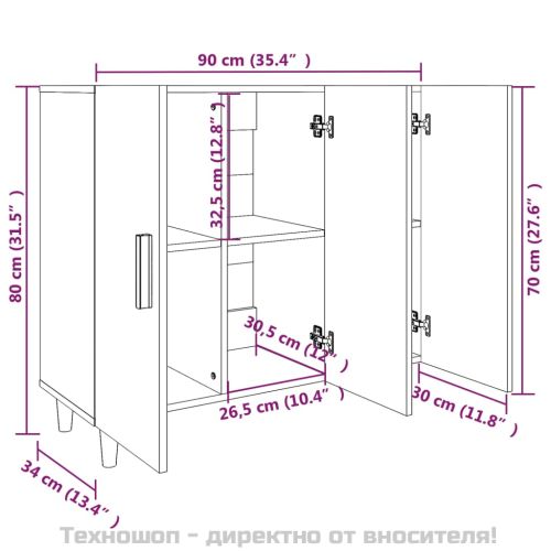 Сайдборд, бетонно сив, 90x34x80 см, инженерно дърво