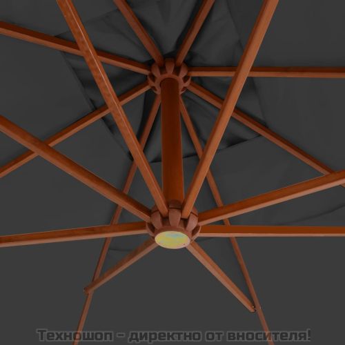 Конзолен градински чадър с дървен прът, 400x300 см, антрацит