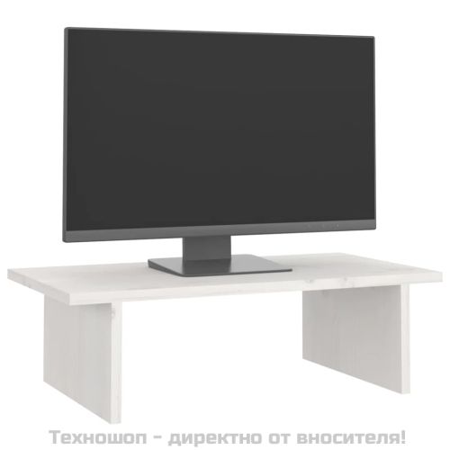 Поставка за монитор, бяла, 50x27x15 см, бор масив