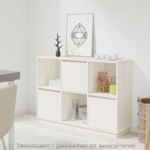 Сайдборд, бял, 110,5x35x80 см, бор масив