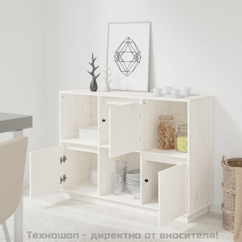 Сайдборд, бял, 110,5x35x80 см, бор масив