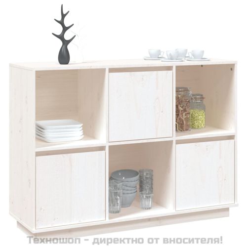 Сайдборд, бял, 110,5x35x80 см, бор масив