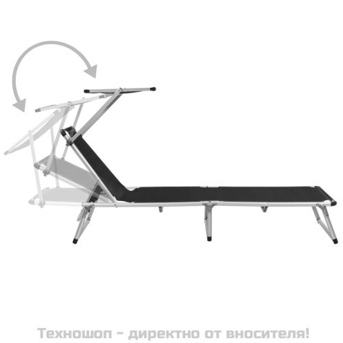 Сгъваем шезлонг със сенник, алуминий и Textilene, черен