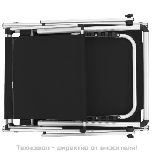 Сгъваем шезлонг със сенник, алуминий и Textilene, черен