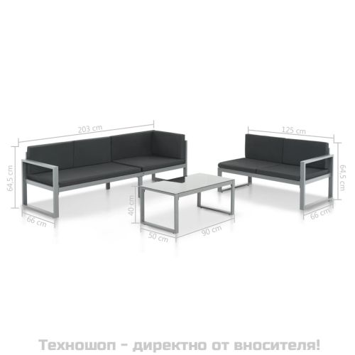 Градински комплект с възглавници, 3 части, алуминий, черен