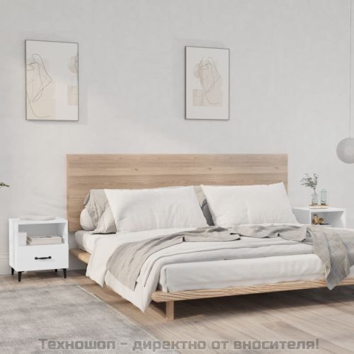 Нощни шкафчета, 2 бр, бели, инженерно дърво