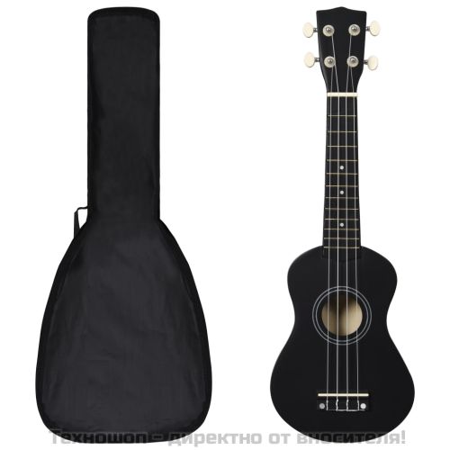 Комплект сопрано укулеле с калъф за деца, черно, 21"