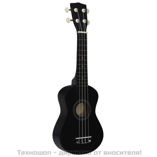 Комплект сопрано укулеле с калъф за деца, черно, 21"