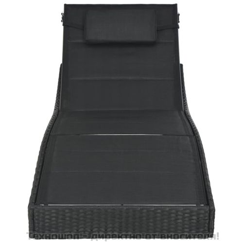 Шезлонг, полиратан и textilene, черен