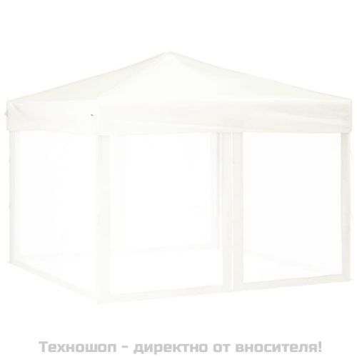 Сгъваема парти палатка със странични стени, бяла, 3x3 м