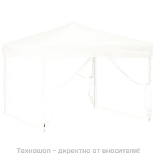 Сгъваема парти палатка със странични стени, бяла, 3x3 м