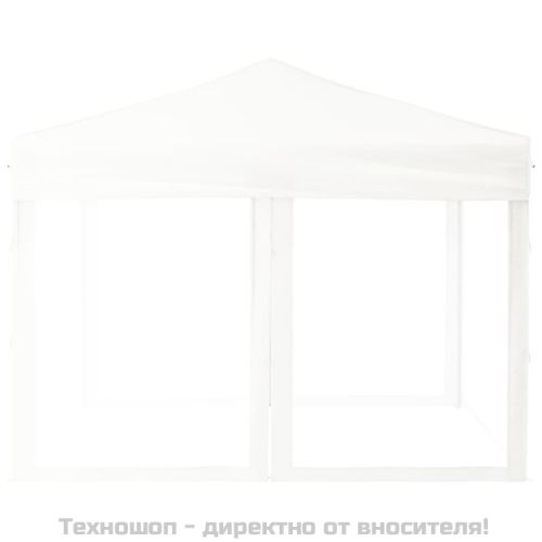 Сгъваема парти палатка със странични стени, бяла, 3x3 м