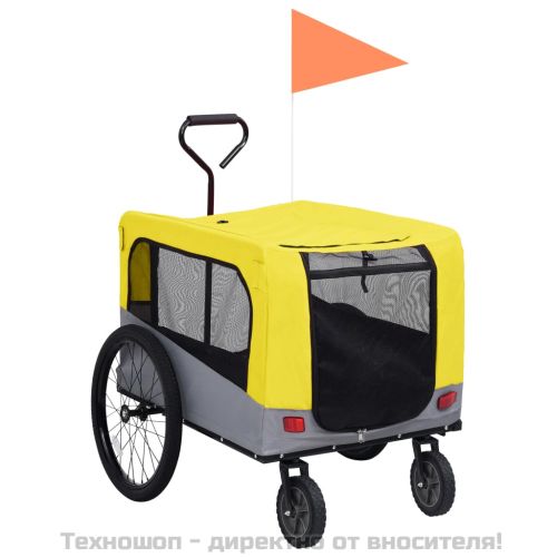 2-в-1 Кучешко ремарке за велосипеди и джогинг, жълто и сиво