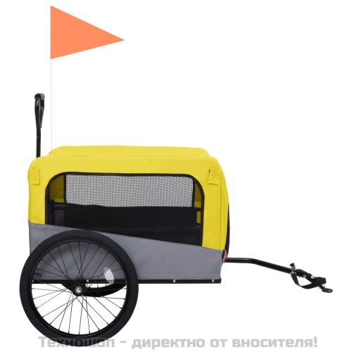 2-в-1 Кучешко ремарке за велосипеди и джогинг, жълто и сиво