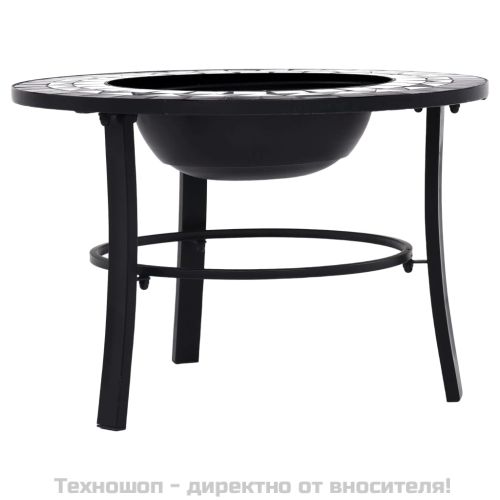 Мозаечна маса с огнище, черно и бяло, 68 см, керамика