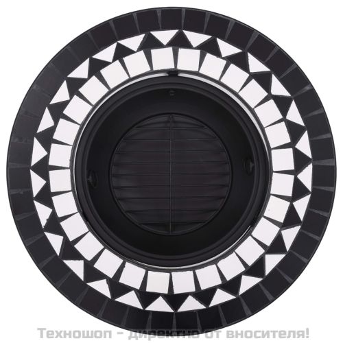 Мозаечна маса с огнище, черно и бяло, 68 см, керамика