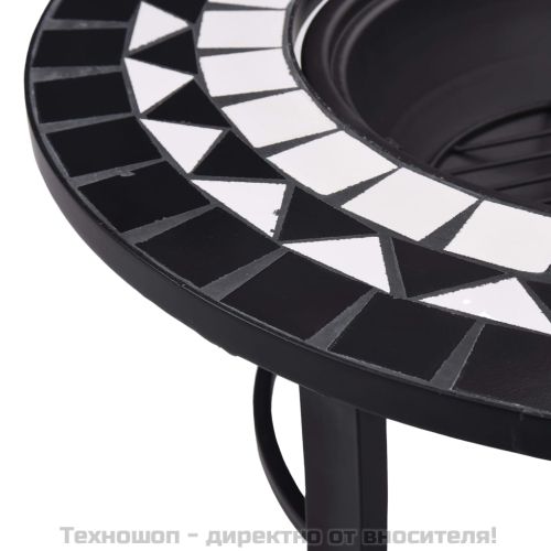 Мозаечна маса с огнище, черно и бяло, 68 см, керамика