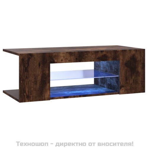 ТВ шкаф с LED осветление, опушен дъб, 90x39x30 см