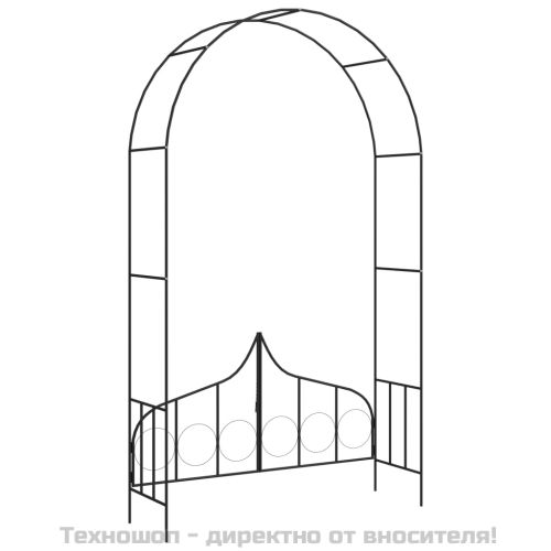 Градинска арка с порта, черна, 138x40x238 см, желязо