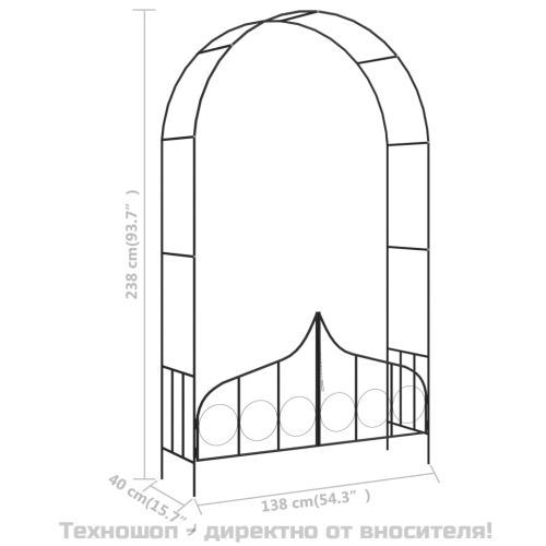 Градинска арка с порта, черна, 138x40x238 см, желязо