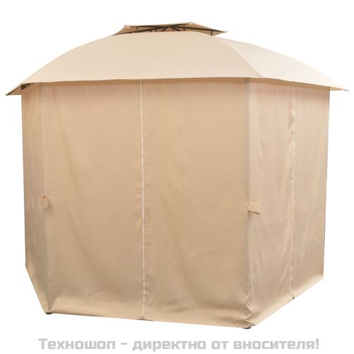 Градинска шатра павилион със завеси, шестоъгълна, 360x265 см