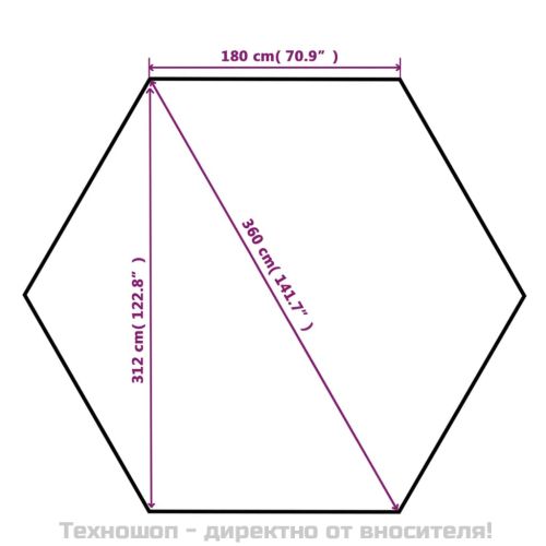 Градинска шатра павилион със завеси, шестоъгълна, 360x265 см