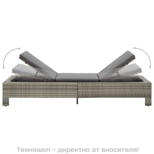 Шезлонг с шалте, полиратан, сив