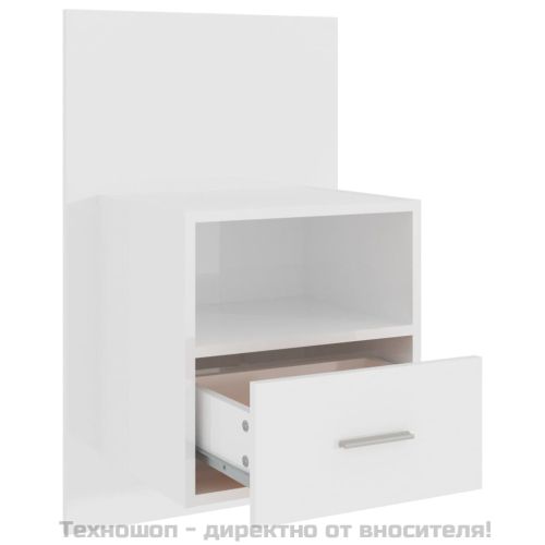 Нощно шкафче за стенен монтаж, бял гланц