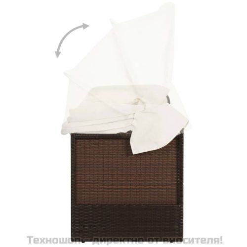 Градински диван със сенник, кафяв полиратан