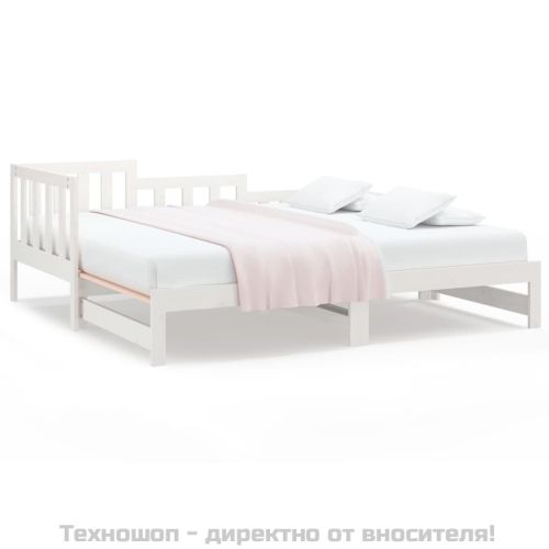 Разтегателна кушетка, бяла, борово дърво масив, 2x(90x190) см