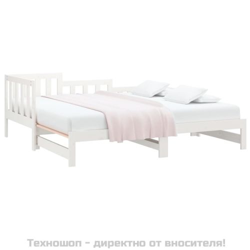 Разтегателна кушетка, бяла, борово дърво масив, 2x(90x190) см