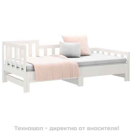Разтегателна кушетка, бяла, борово дърво масив, 2x(90x190) см