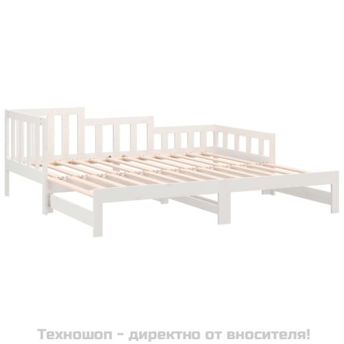 Разтегателна кушетка, бяла, борово дърво масив, 2x(90x190) см