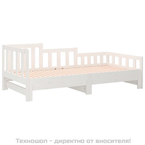 Разтегателна кушетка, бяла, борово дърво масив, 2x(90x190) см