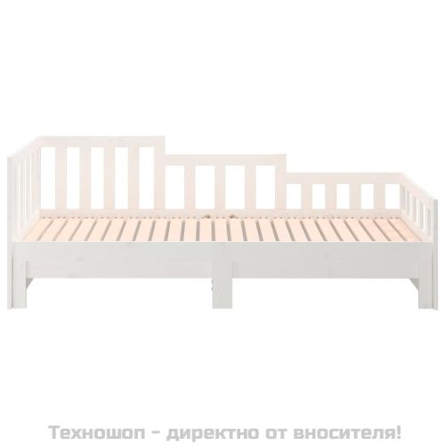 Разтегателна кушетка, бяла, борово дърво масив, 2x(90x190) см