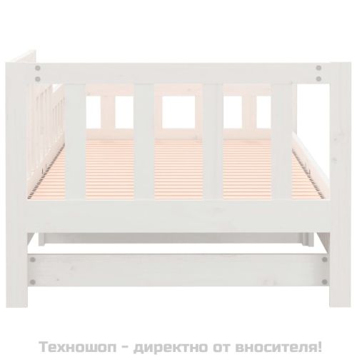 Разтегателна кушетка, бяла, борово дърво масив, 2x(90x190) см