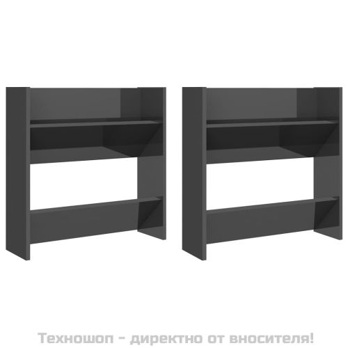 Шкафове за обувки 2 бр сив гланц 60x18x60 см инженерно дърво