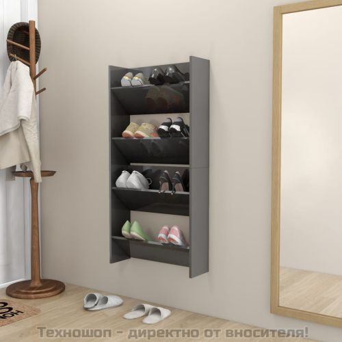 Шкафове за обувки 2 бр сив гланц 60x18x60 см инженерно дърво