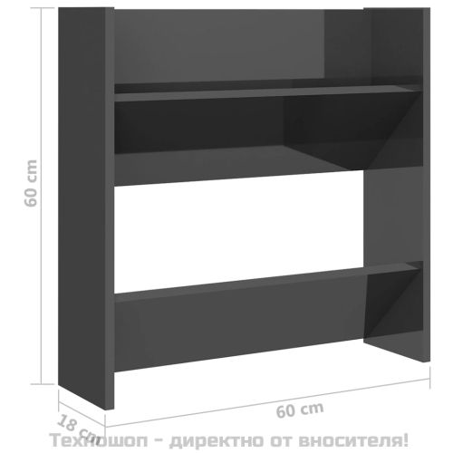 Шкафове за обувки 2 бр сив гланц 60x18x60 см инженерно дърво