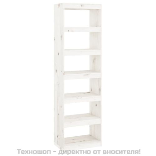 Библиотека/разделител за стая, бяла, 60x30x199,5 см, бор масив