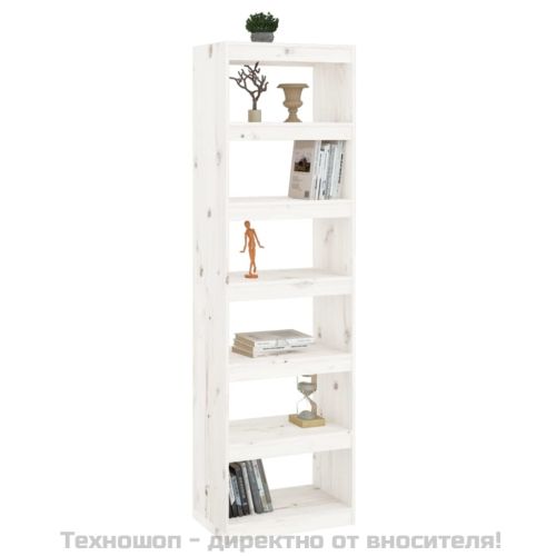 Библиотека/разделител за стая, бяла, 60x30x199,5 см, бор масив